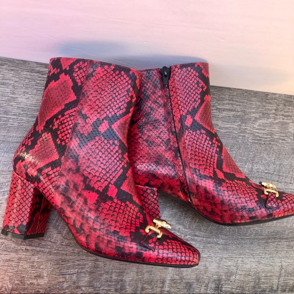 Cavalli Class Red Python Block Heel Boots - Picture 9 of 9